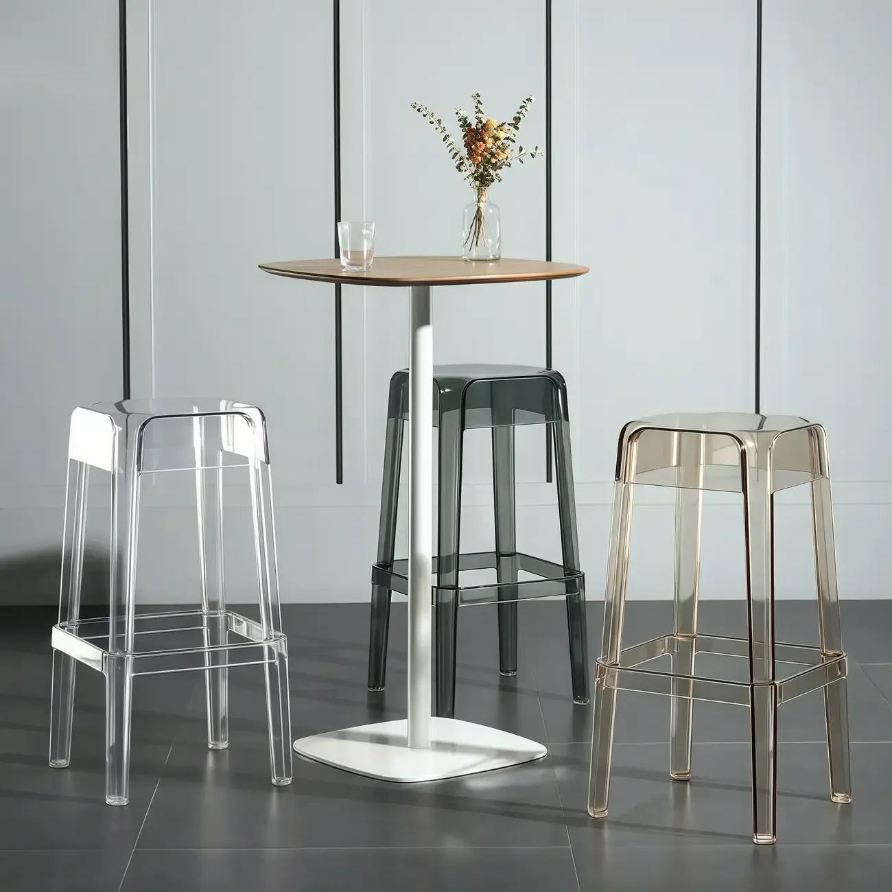 Modern Acrylic Smooth Transparent Stackable Square Bar Stool Image - 1