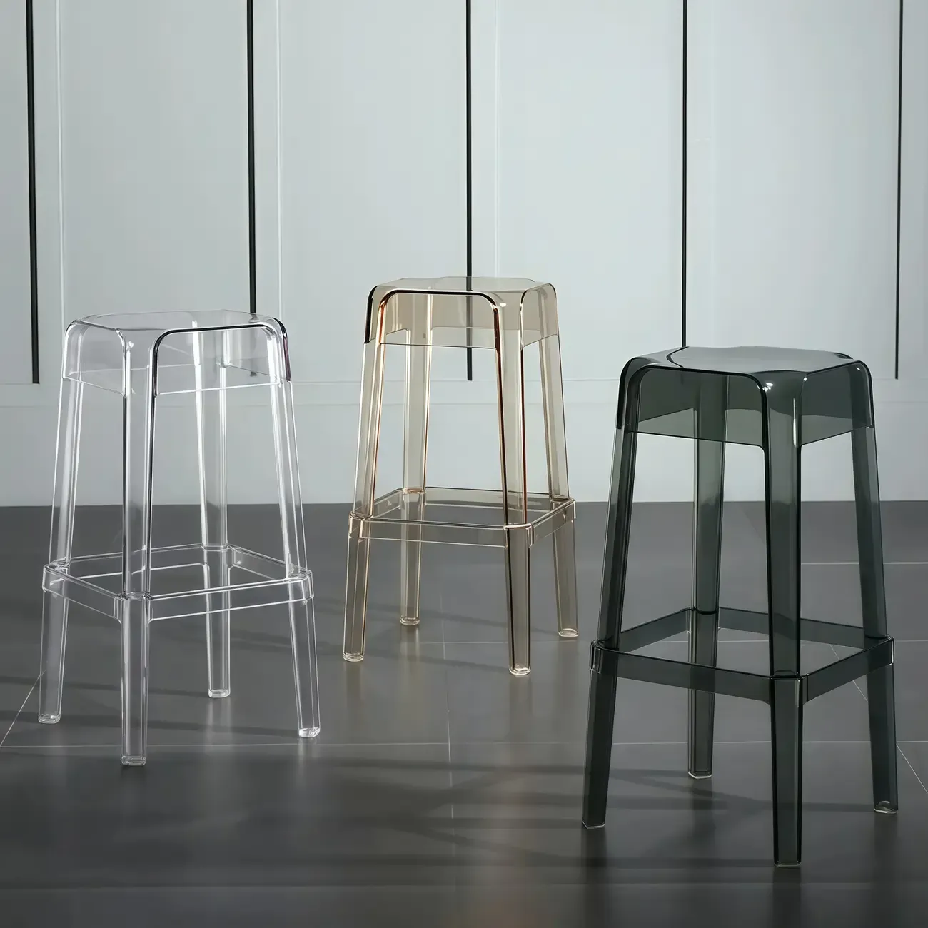 Modern Acrylic Smooth Transparent Stackable Square Bar Stool Image - 2