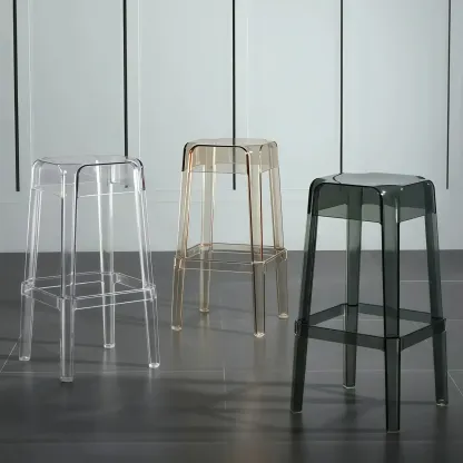 Modern Acrylic Smooth Transparent Stackable Square Bar Stool Image - 2