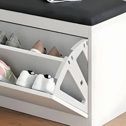 Entryway Wooden Drop Front Shoe Storage Bench Padded Seat Image - 7