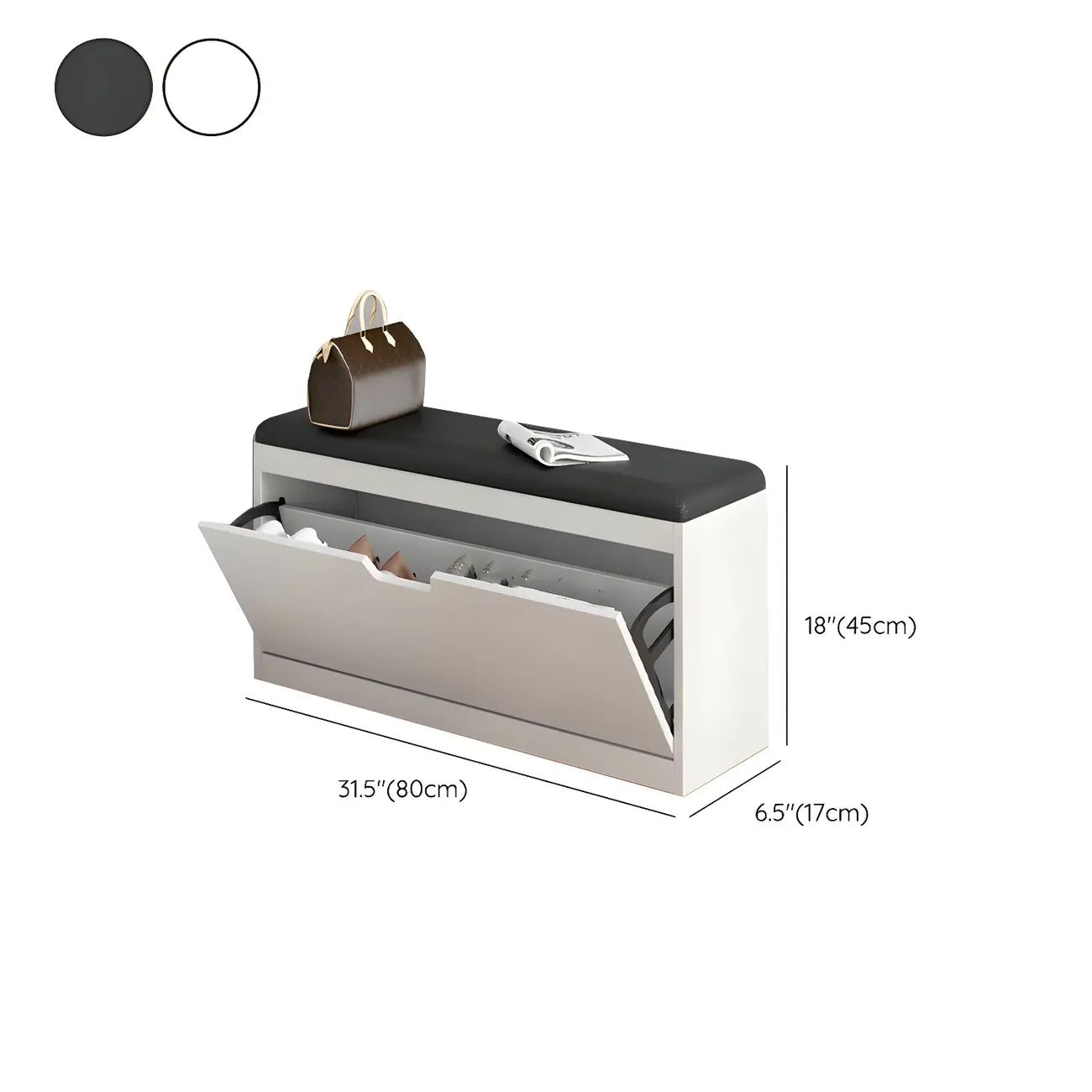 Entryway Wooden Drop Front Shoe Storage Bench Padded Seat Image - 19 | homeyfad