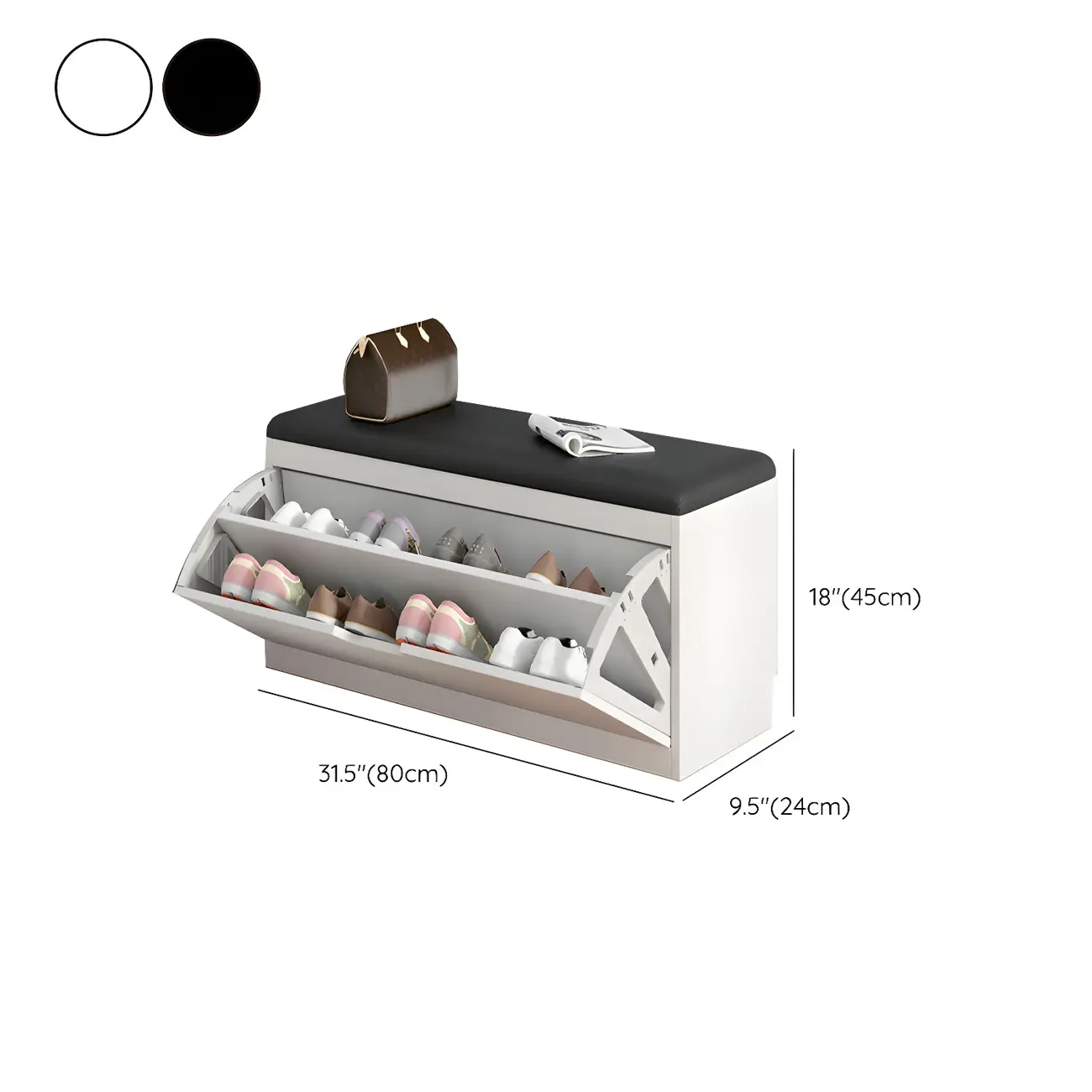 Entryway Wooden Drop Front Shoe Storage Bench Padded Seat Image - 20 | homeyfad