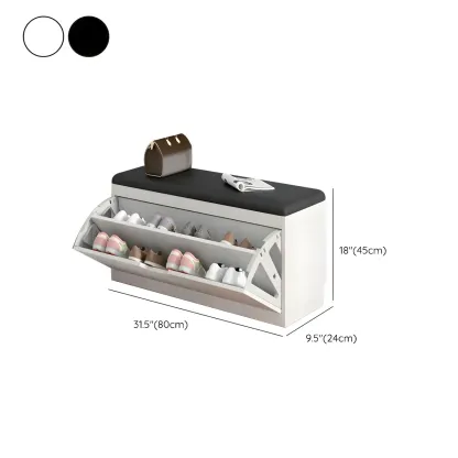 Entryway Wooden Drop Front Shoe Storage Bench Padded Seat Image - 20