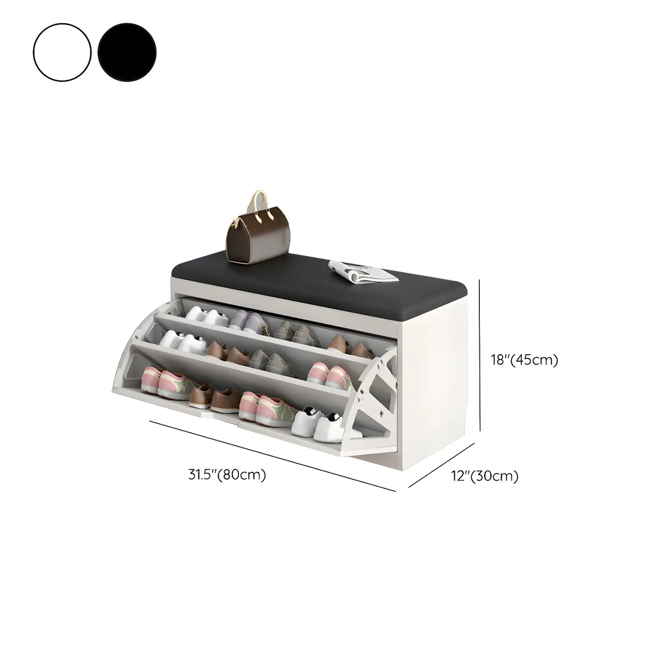 Entryway Wooden Drop Front Shoe Storage Bench Padded Seat Image - 21 | homeyfad