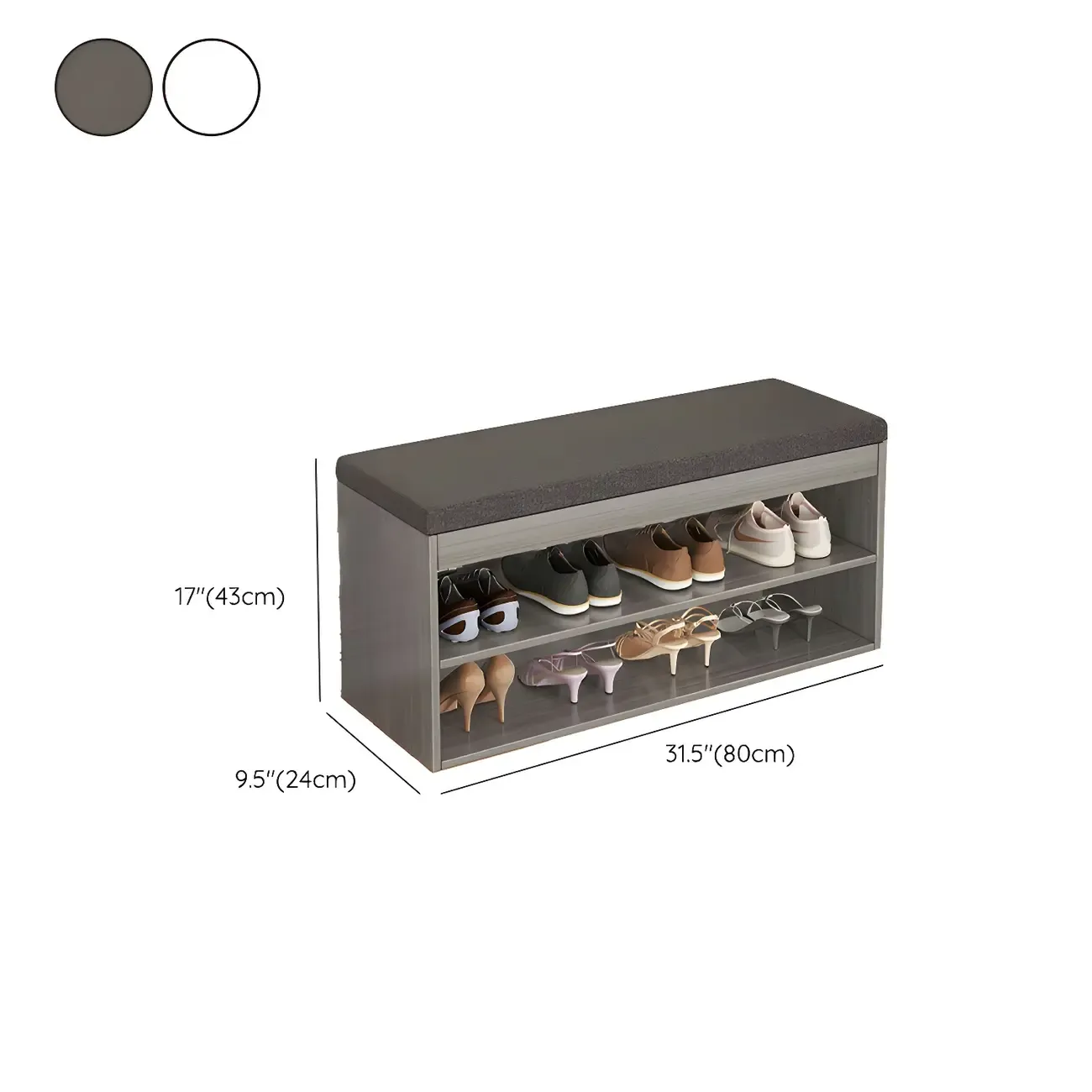 Entryway Wooden Drop Front Shoe Storage Bench Padded Seat Image - 24