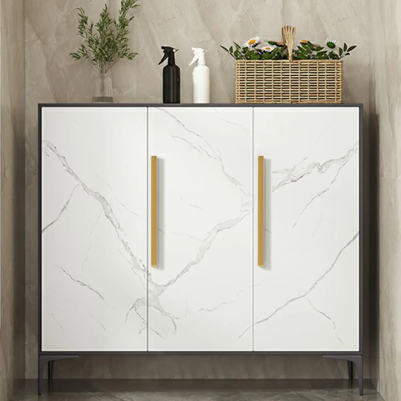 Modern White-Gray Metal Hallway Shoe Storage Cabinet Image - 1 | homeyfad