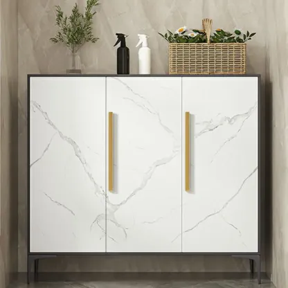 Modern White-Gray Metal Hallway Shoe Storage Cabinet Image - 1