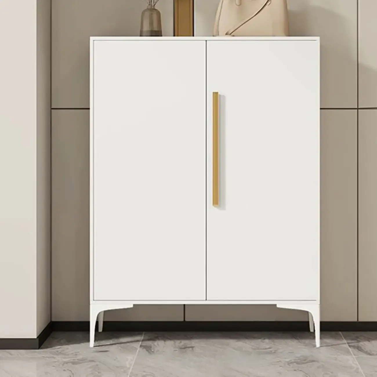 Modern White-Gray Metal Hallway Shoe Storage Cabinet Image - 5