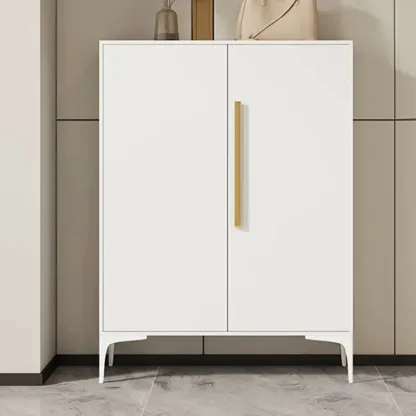 Modern White-Gray Metal Hallway Shoe Storage Cabinet Image - 5