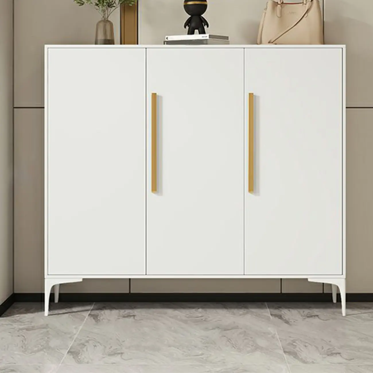 Modern White-Gray Metal Hallway Shoe Storage Cabinet Image - 4 | homeyfad