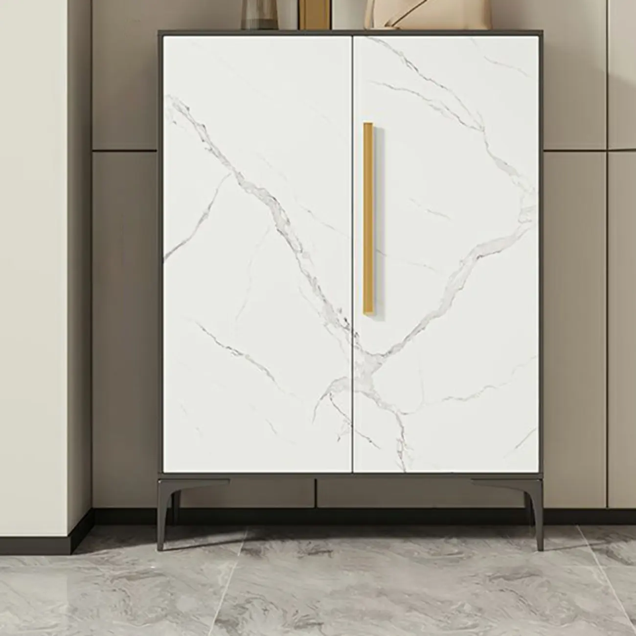 Modern White-Gray Metal Hallway Shoe Storage Cabinet Image - 6 | homeyfad