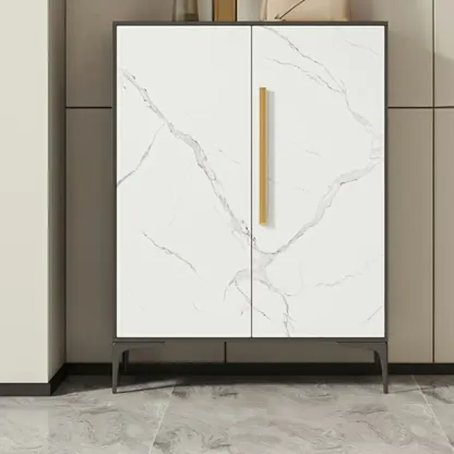 Modern White-Gray Metal Hallway Shoe Storage Cabinet Image - 6