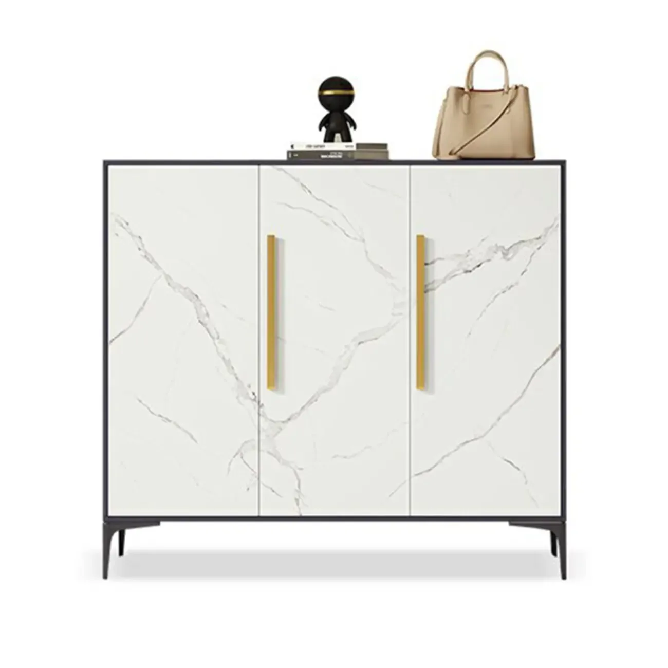 Modern White-Gray Metal Hallway Shoe Storage Cabinet Image - 9