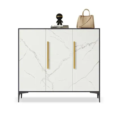 Modern White-Gray Metal Hallway Shoe Storage Cabinet Image - 9