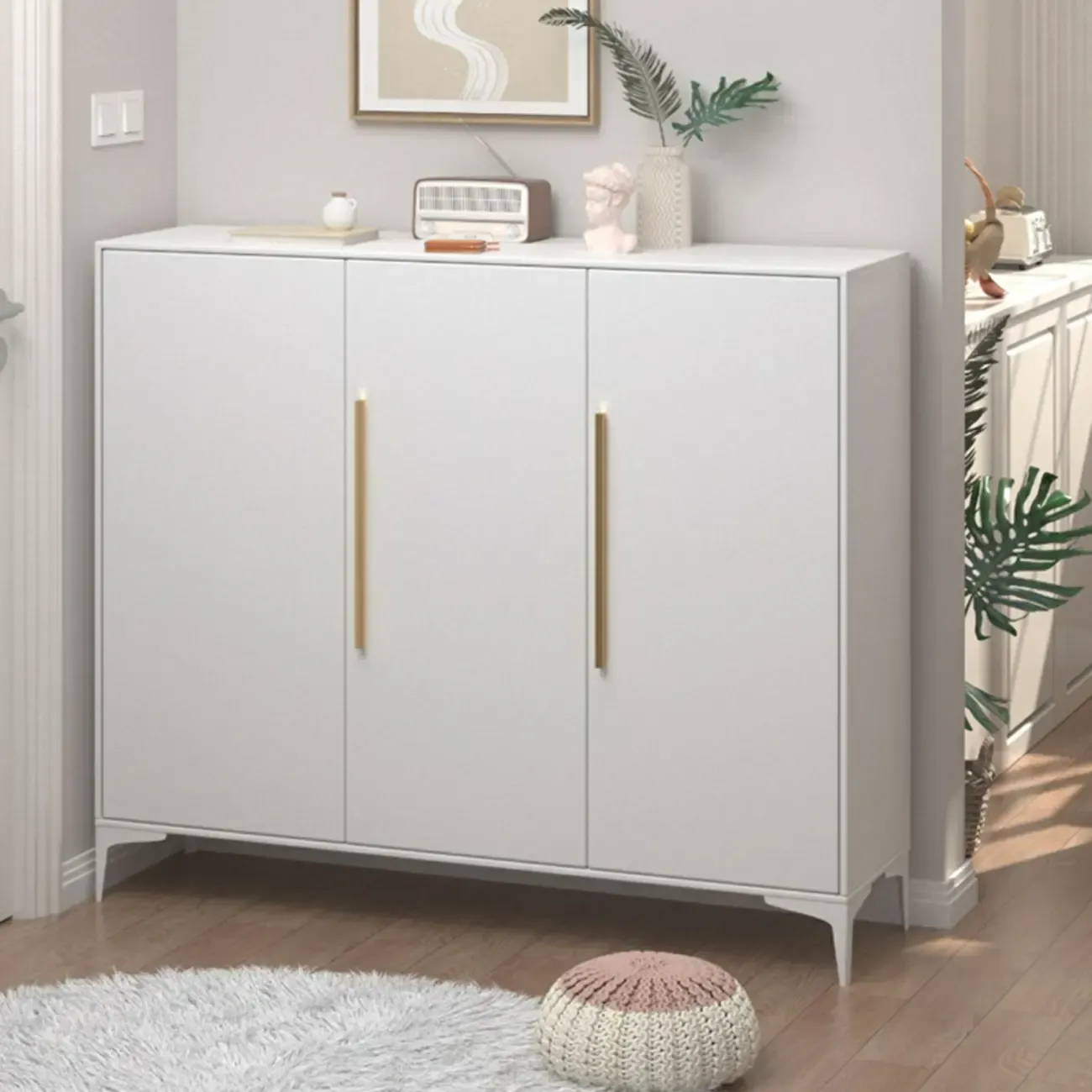 Modern White-Gray Metal Hallway Shoe Storage Cabinet Image - 14