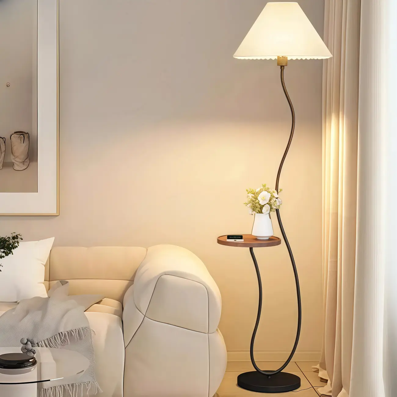 Modern LED Floor Lamp with Shelf & Wireless for Living Room Image - 1 | homeyfad