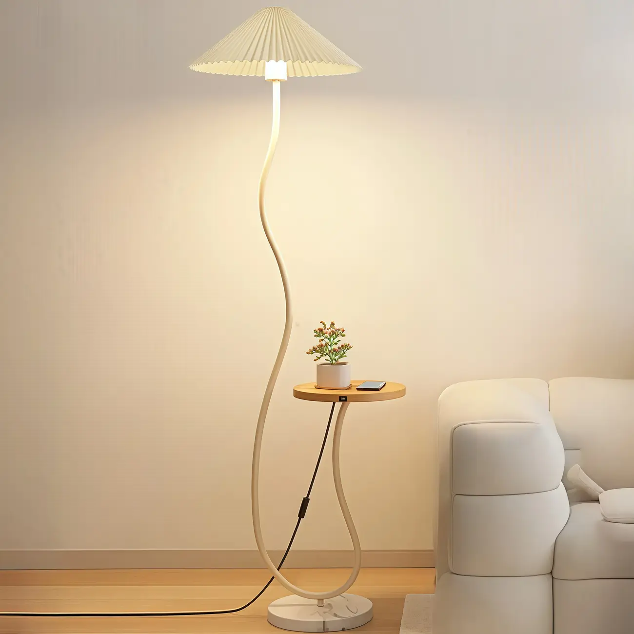 Modern LED Floor Lamp with Shelf & Wireless for Living Room Image - 2 | homeyfad