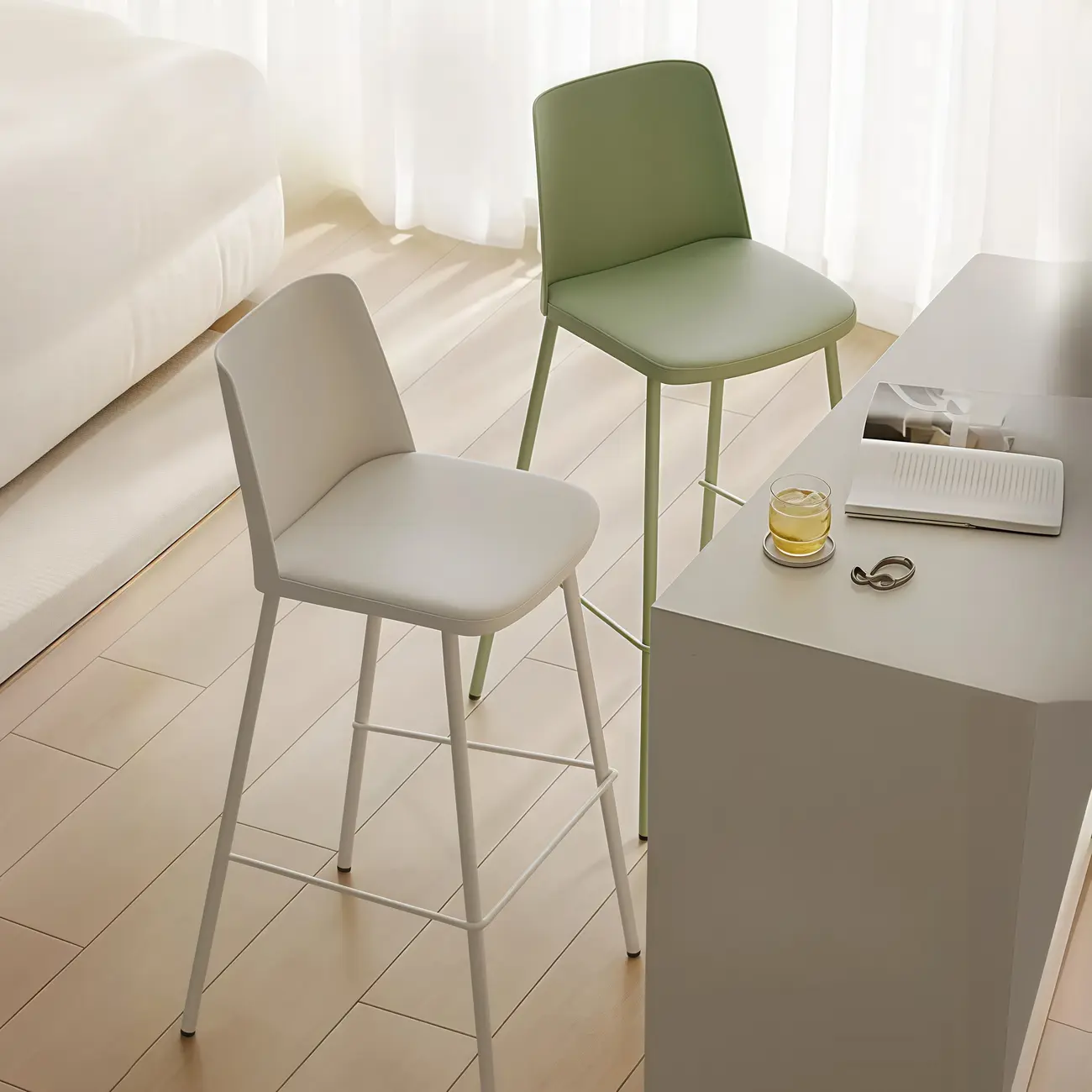 Modern Square Leather Steel Bar Stools Image - 2 | homeyfad