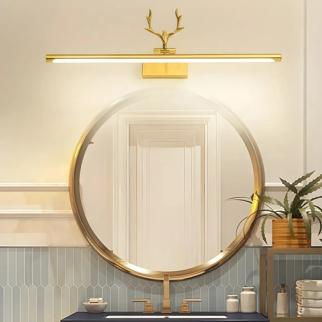 Modern Gold Antler Linear LED Bathroom Vanity Lights Image - 1