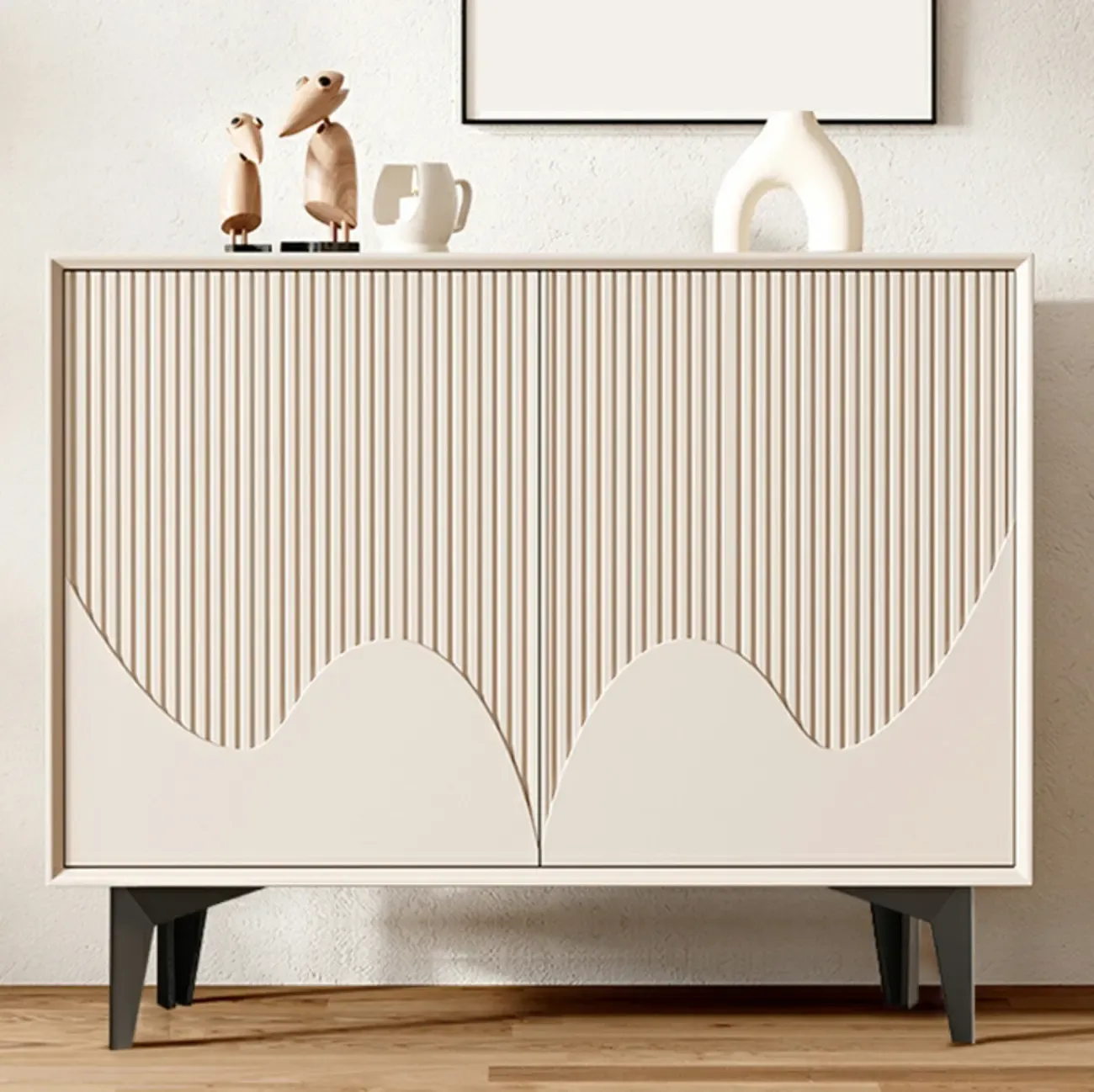 Hallway White Wood Shoe Cabinet with Slate Image - 4