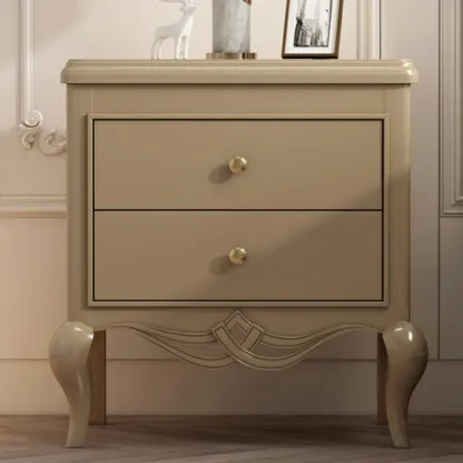 Glam Rubberwood White 2-Drawer Nightstand with Legs Image - 3