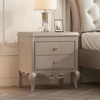 Glam Rubberwood White 2-Drawer Nightstand with Legs Image - 5