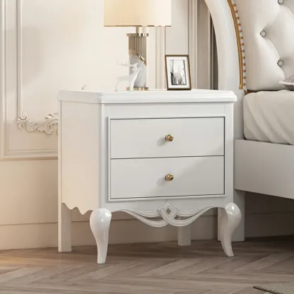 Glam Rubberwood White 2-Drawer Nightstand with Legs Image - 9