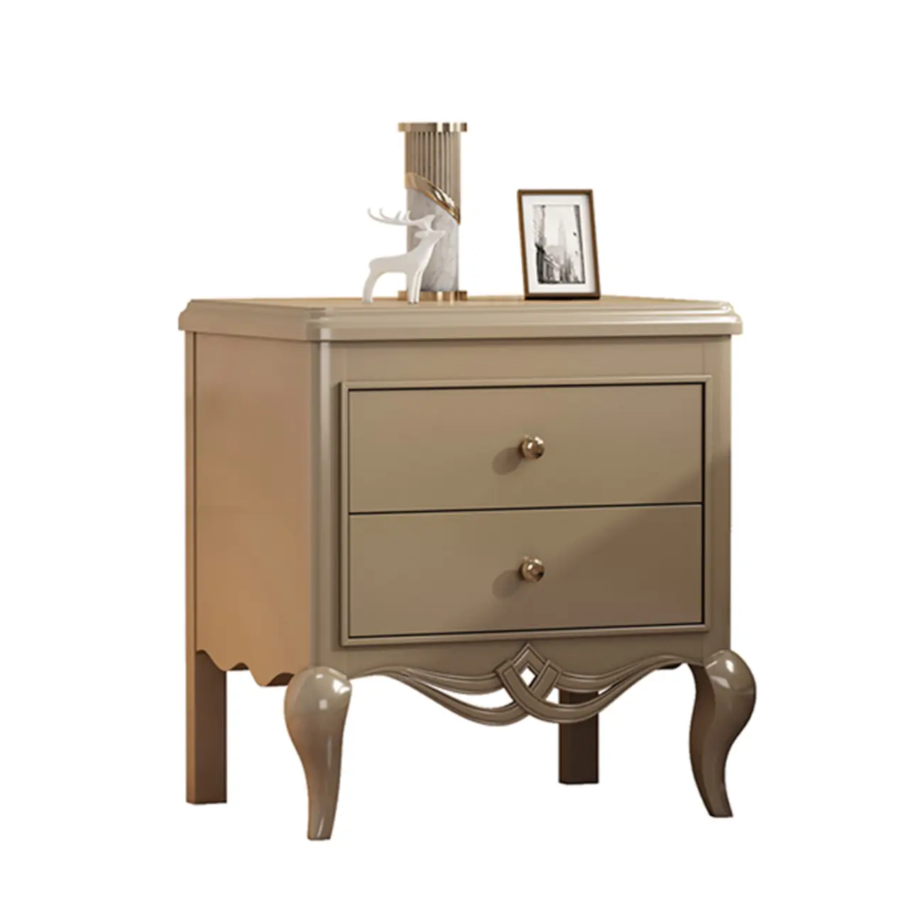 Glam Rubberwood White 2-Drawer Nightstand with Legs Image - 16 | homeyfad