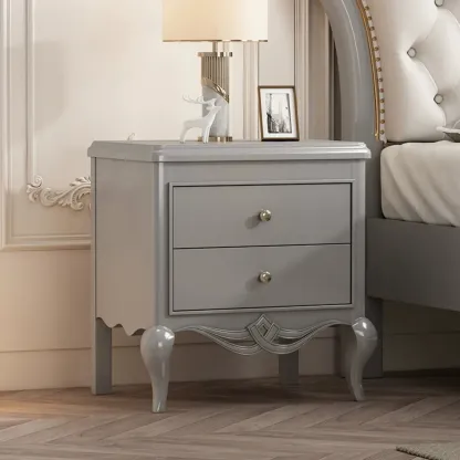 Glam Rubberwood White 2-Drawer Nightstand with Legs Image - 10