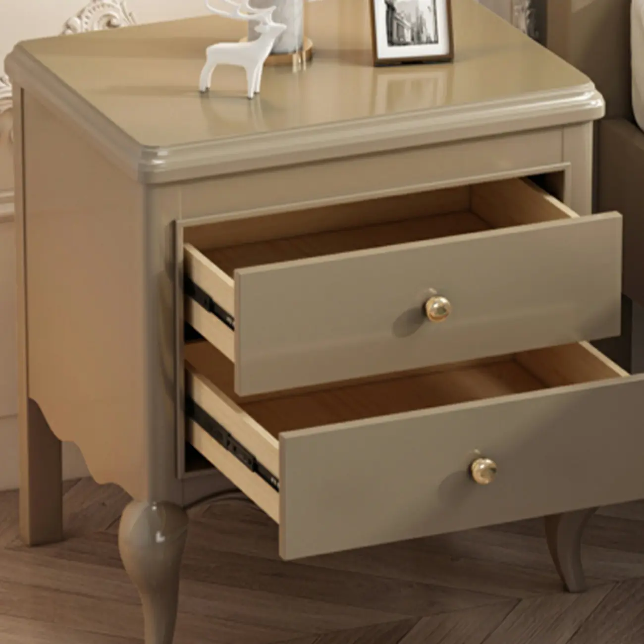 Glam Rubberwood White 2-Drawer Nightstand with Legs Image - 12 | homeyfad