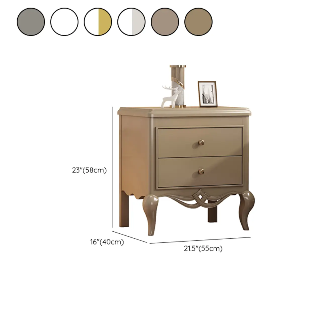 Glam Rubberwood White 2-Drawer Nightstand with Legs #size
