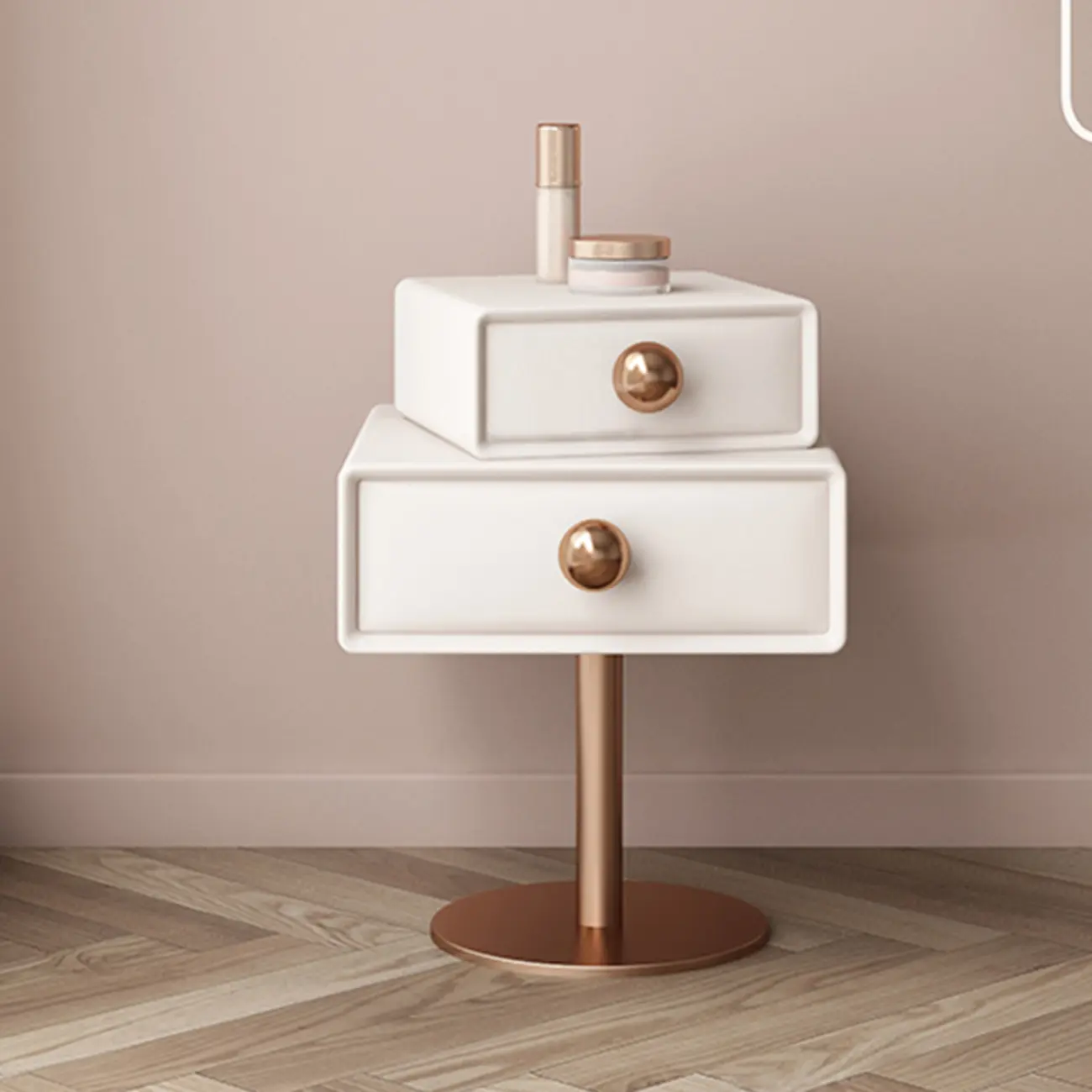 Modern Metal Faux Leather Swivel 2-Drawer Nightstand Image - 1 | homeyfad