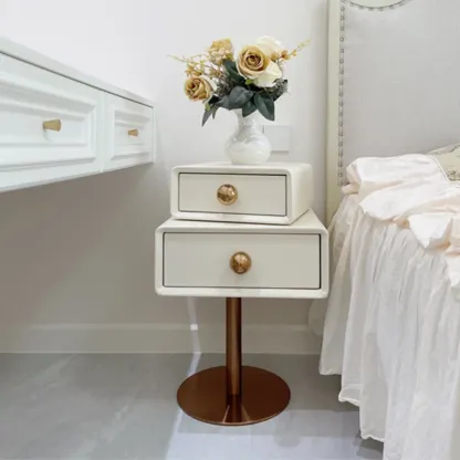 Modern Metal Faux Leather Swivel 2-Drawer Nightstand Image - 5