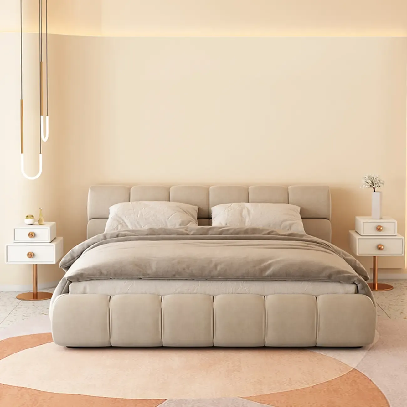 Modern Metal Faux Leather Swivel 2-Drawer Nightstand Image - 7