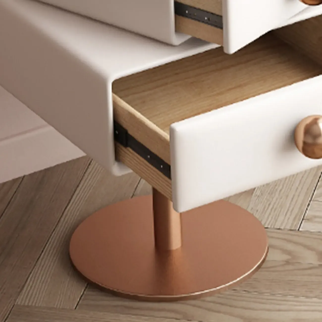 Modern Metal Faux Leather Swivel 2-Drawer Nightstand Image - 11