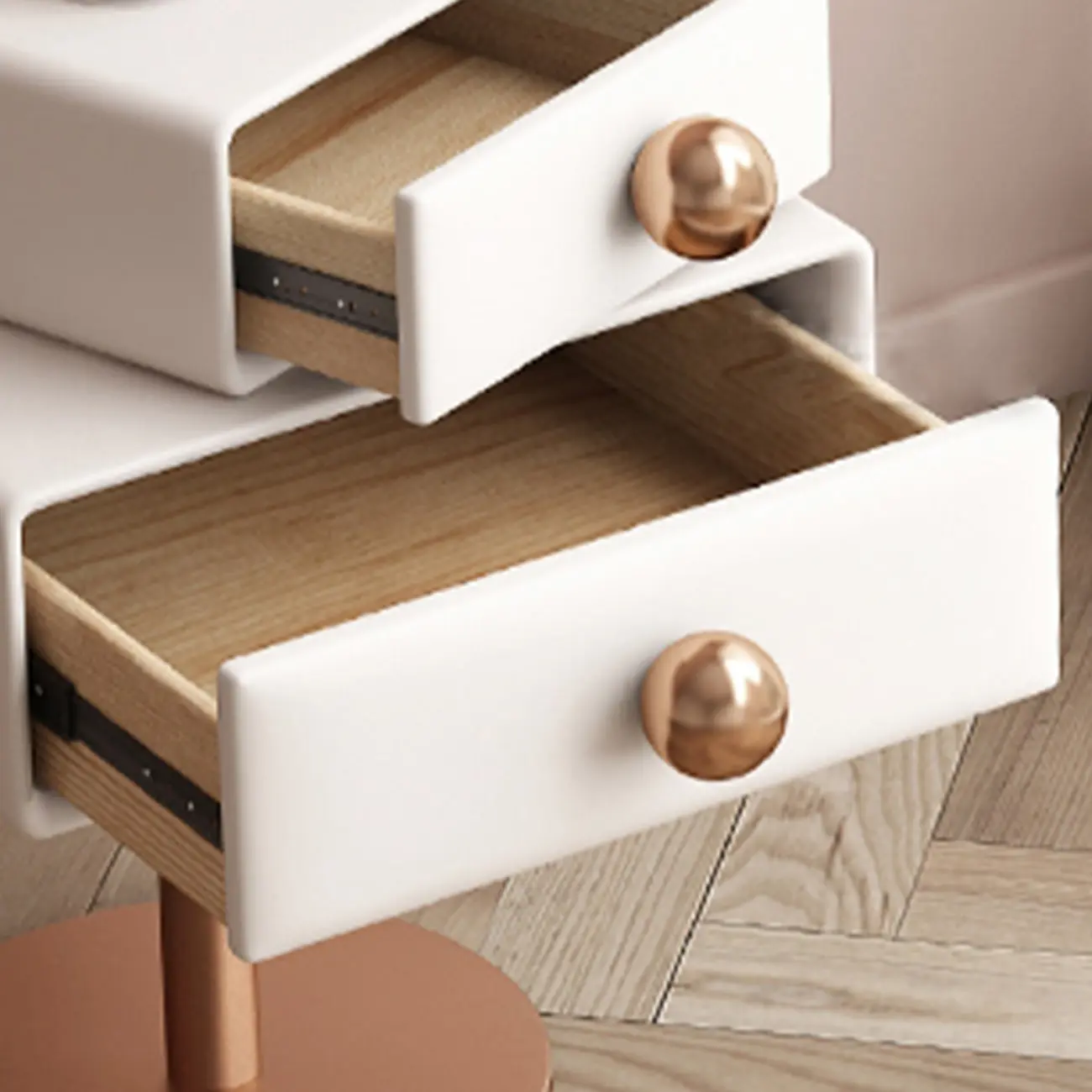 Modern Metal Faux Leather Swivel 2-Drawer Nightstand Image - 13 | homeyfad