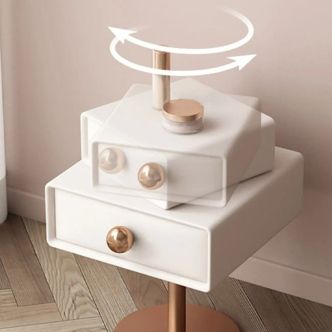 Modern Metal Faux Leather Swivel 2-Drawer Nightstand Image - 16