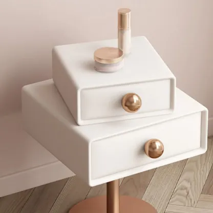 Modern Metal Faux Leather Swivel 2-Drawer Nightstand Image - 17