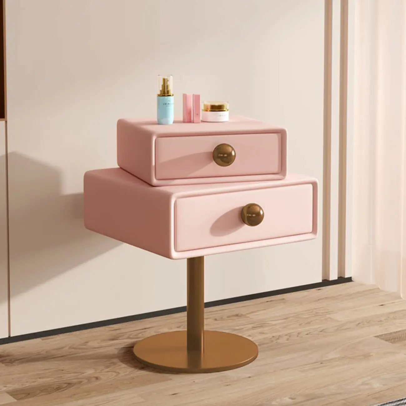 Modern Metal Faux Leather Swivel 2-Drawer Nightstand Image - 18 | homeyfad