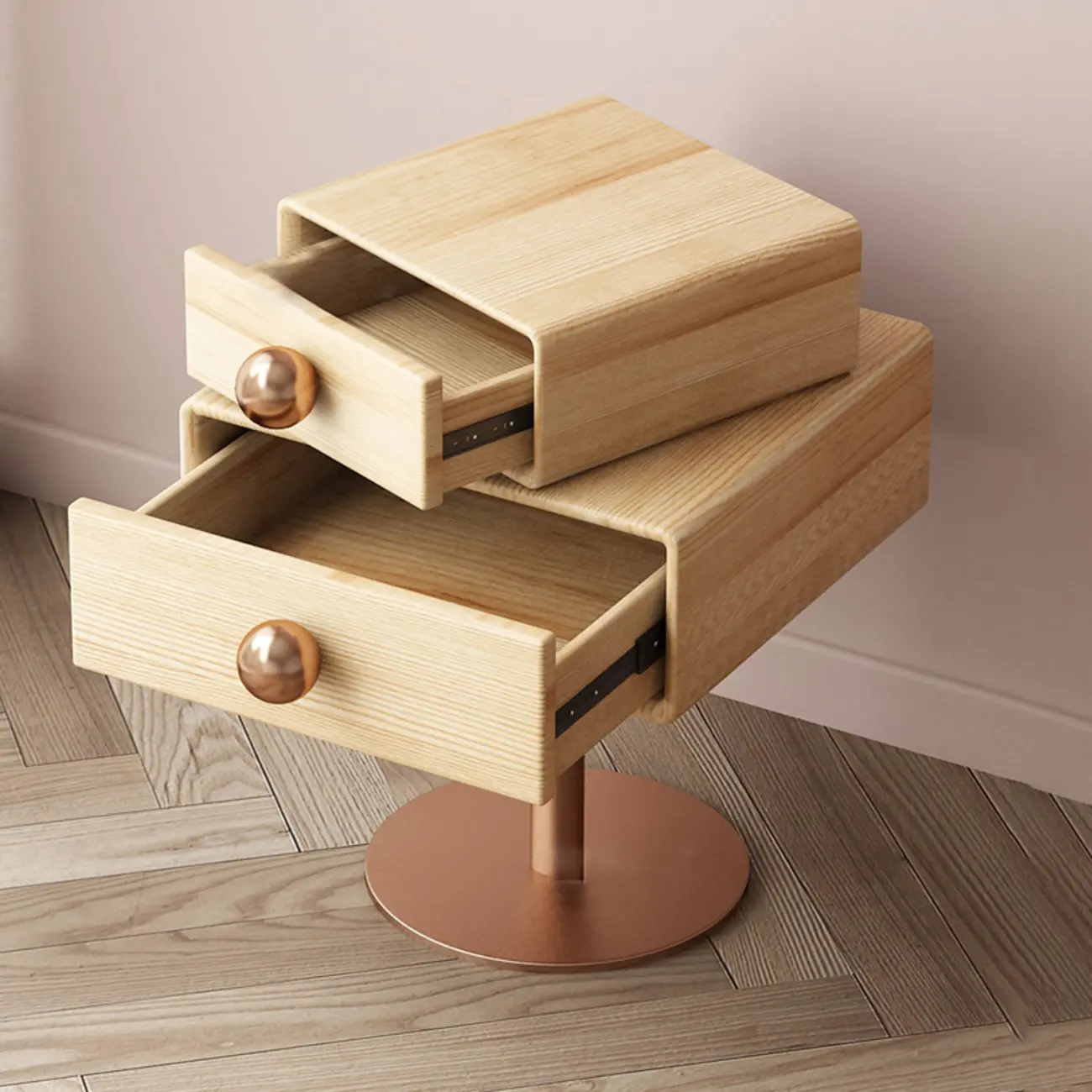 Modern Metal Faux Leather Swivel 2-Drawer Nightstand Image - 19 | homeyfad