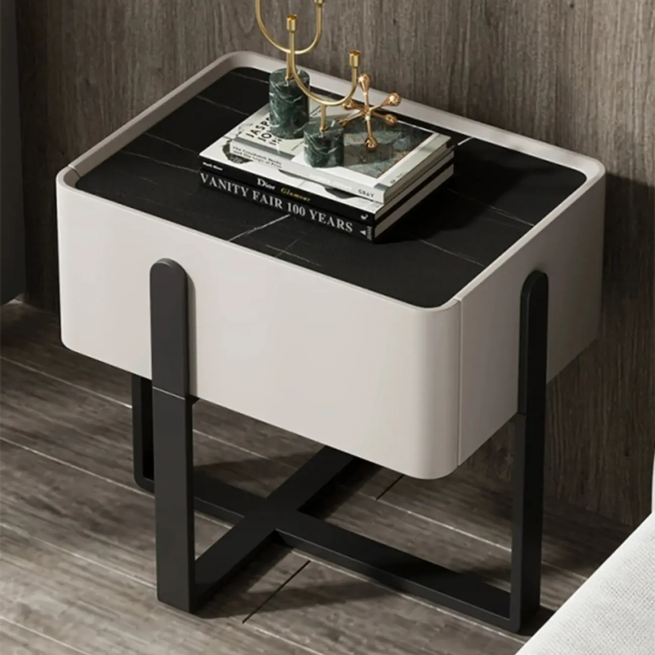 Modern Stone Top Leather Drawer Nightstand for Small Space Image - 2