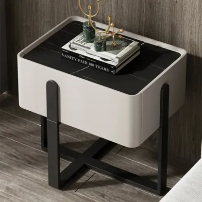 Modern Stone Top Leather Drawer Nightstand for Small Space Image - 2