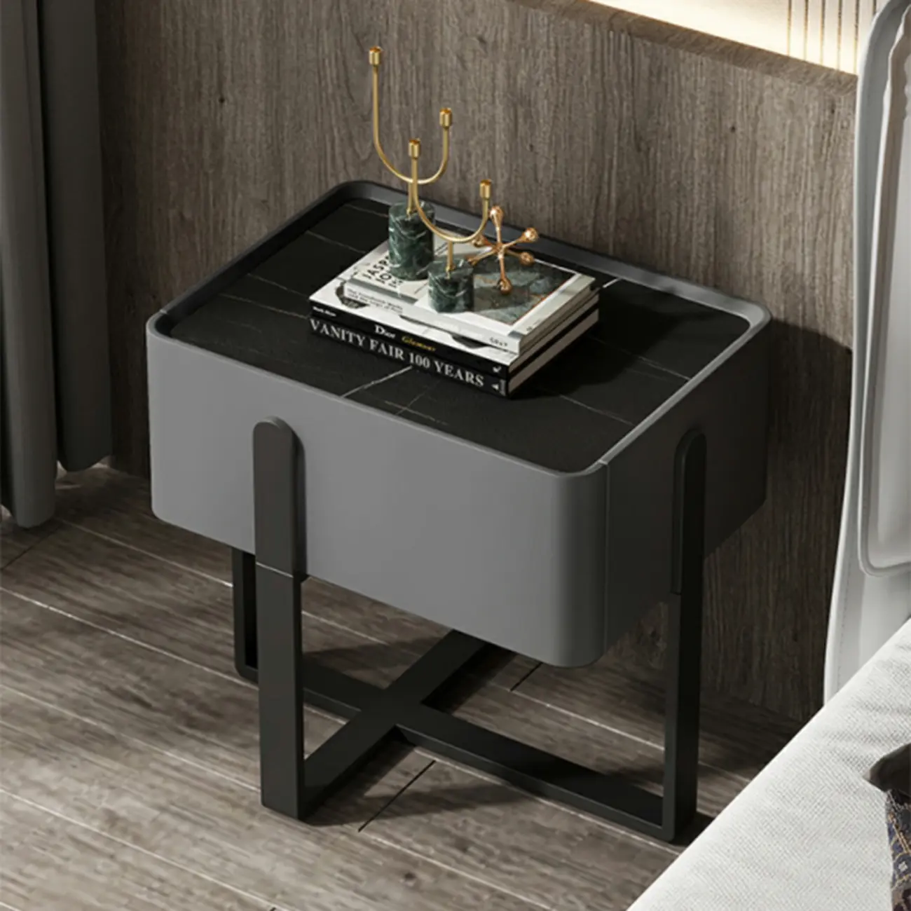 Modern Stone Top Leather Drawer Nightstand for Small Space Image - 3 | homeyfad