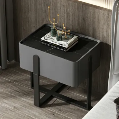 Modern Stone Top Leather Drawer Nightstand for Small Space Image - 3