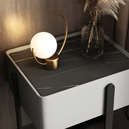Modern Stone Top Leather Drawer Nightstand for Small Space Image - 5