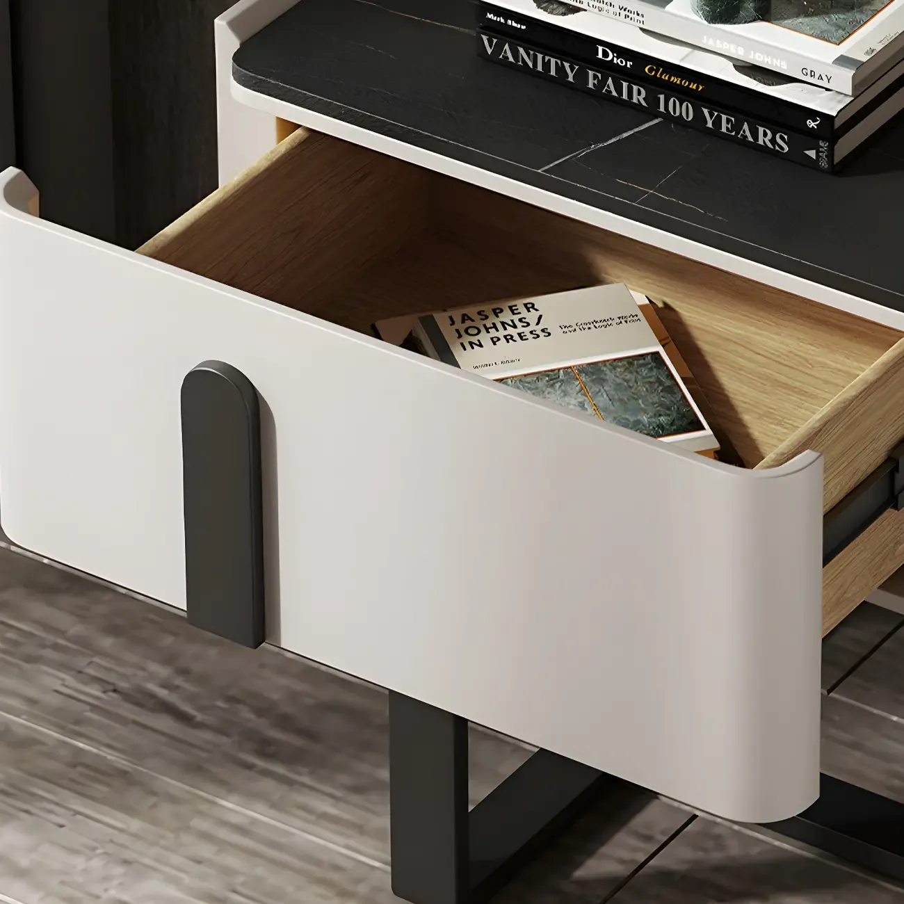 Modern Stone Top Leather Drawer Nightstand for Small Space Image - 7