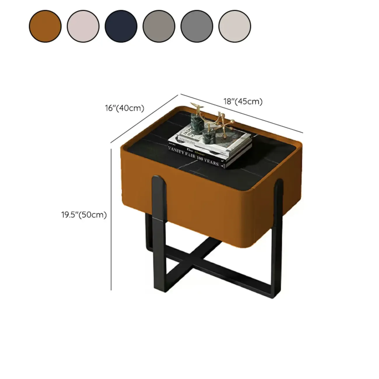 Modern Stone Top Leather Drawer Nightstand for Small Space Image - 15