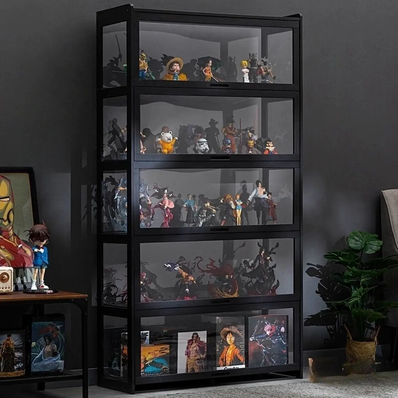 Modern Black Bamboo Glass Display Cabinet with Flip-up Door Image - 1 | homeyfad