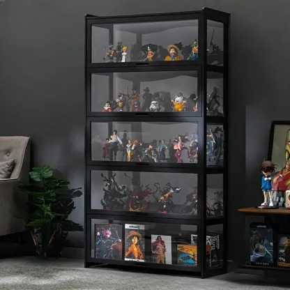 Modern Black Bamboo Glass Display Cabinet with Flip-up Door Image - 5