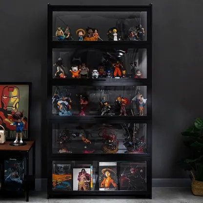 Modern Black Bamboo Glass Display Cabinet with Flip-up Door Image - 6